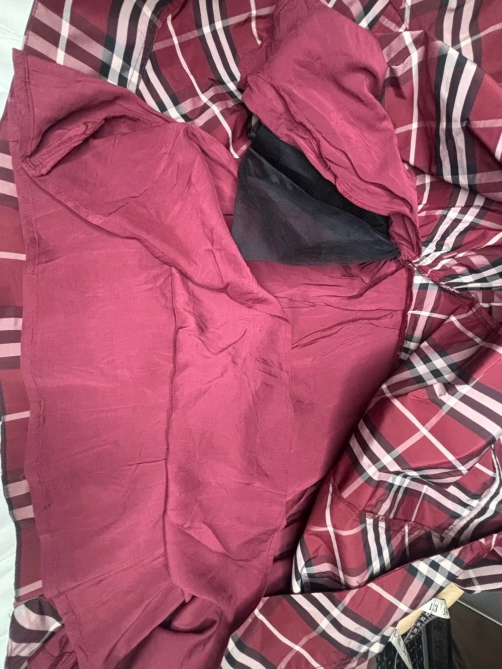 Anthropologie Mauve Burgandy tartan plaid puff sleeve mini dress  sz  Med NWT - Picture 9 of 10